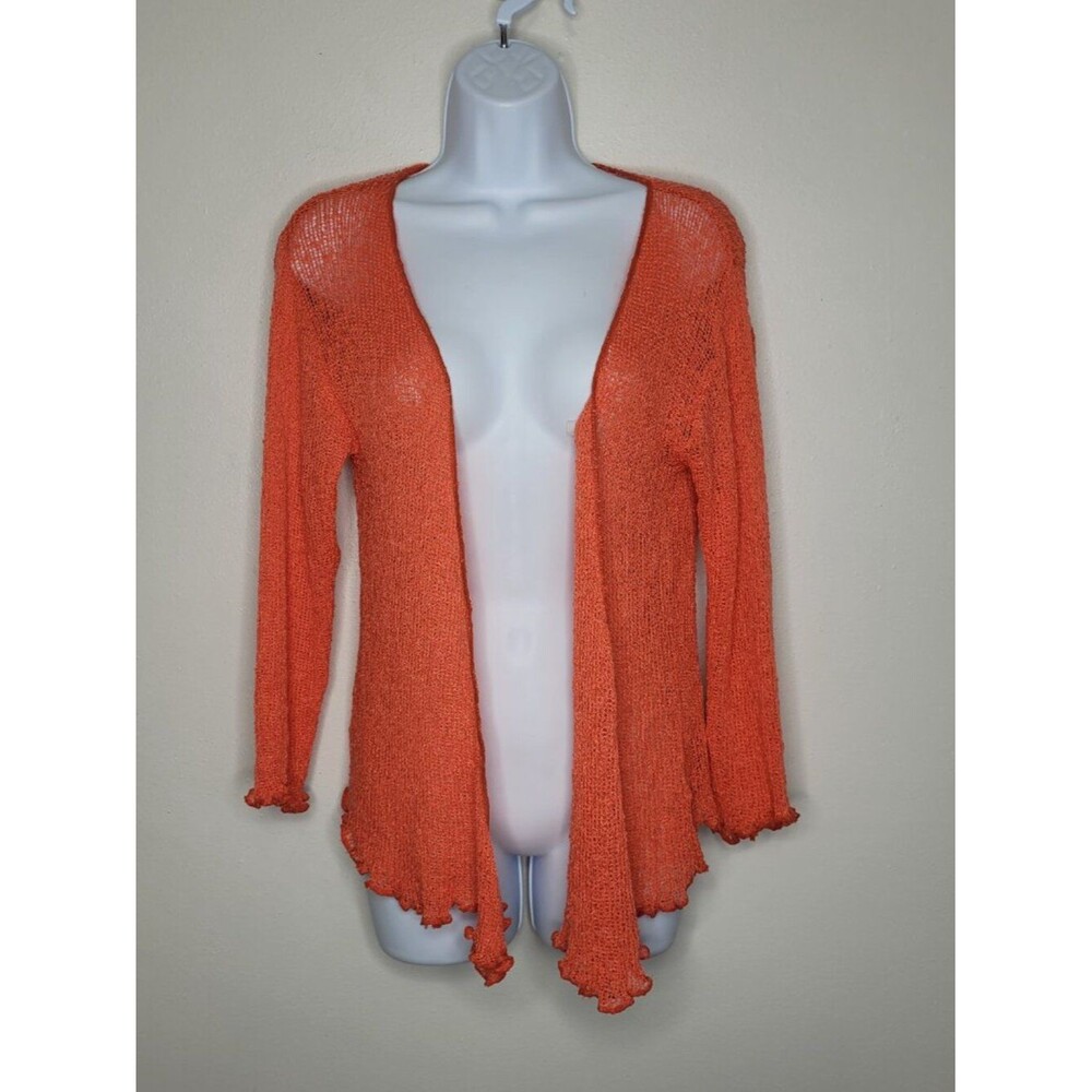 Vasna coral orange open front artsy y2k vibes 3/4 sleeve cardigan one size